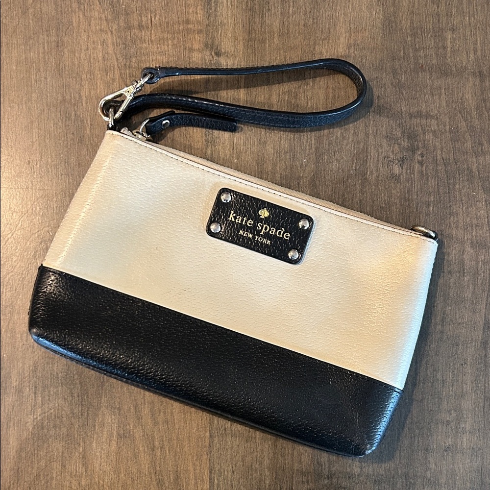kate spade Black and Cream Leather Wristlet Clutch